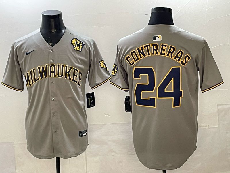 Men 2025 Nike Milwaukee Brewers #24 Contreras Grey Game MLB Jersey 03